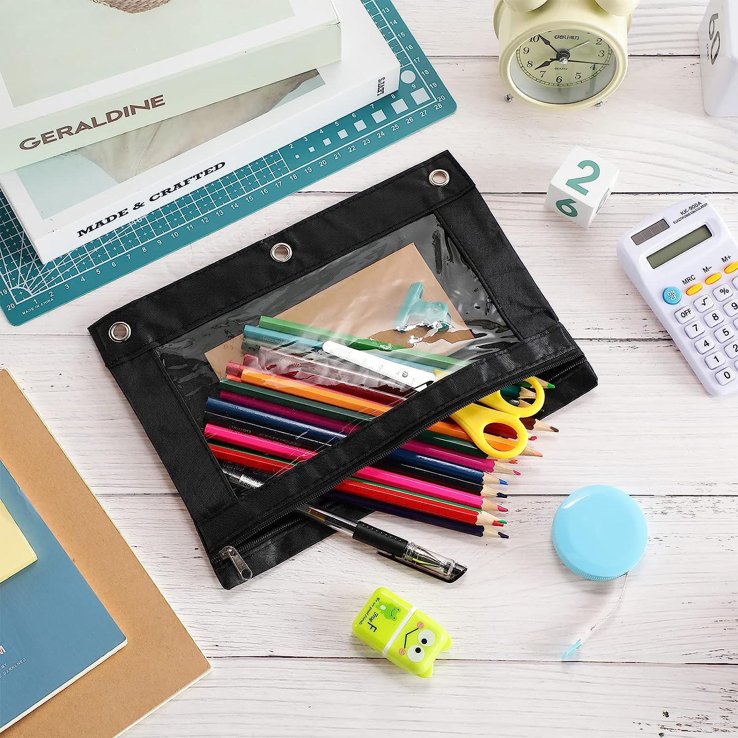 Marspark 30 Packs Pencil Pouch 3 Ring Binder Pen Pouch Cloth Pencil Pouches Zipper Pencil Case Bag with Clear Window for School Office Writing Supplies - Image 6